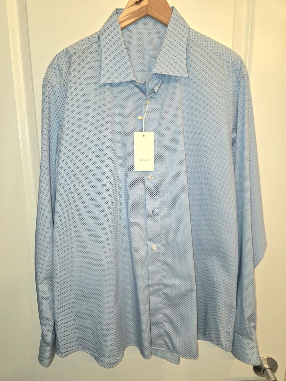 SAYKI Men’s Premium Blue Dotted Dress Shirt - NWT - XXL
